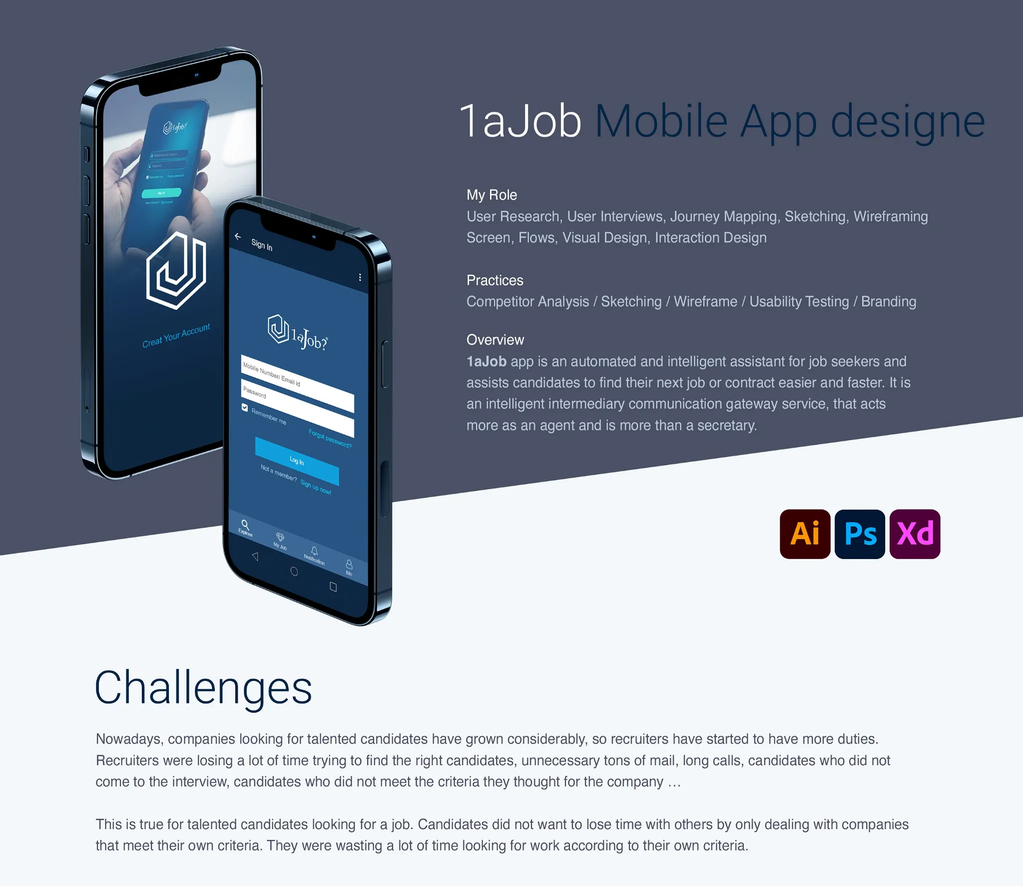 1aJob mobile application design — Project overview and design challenge