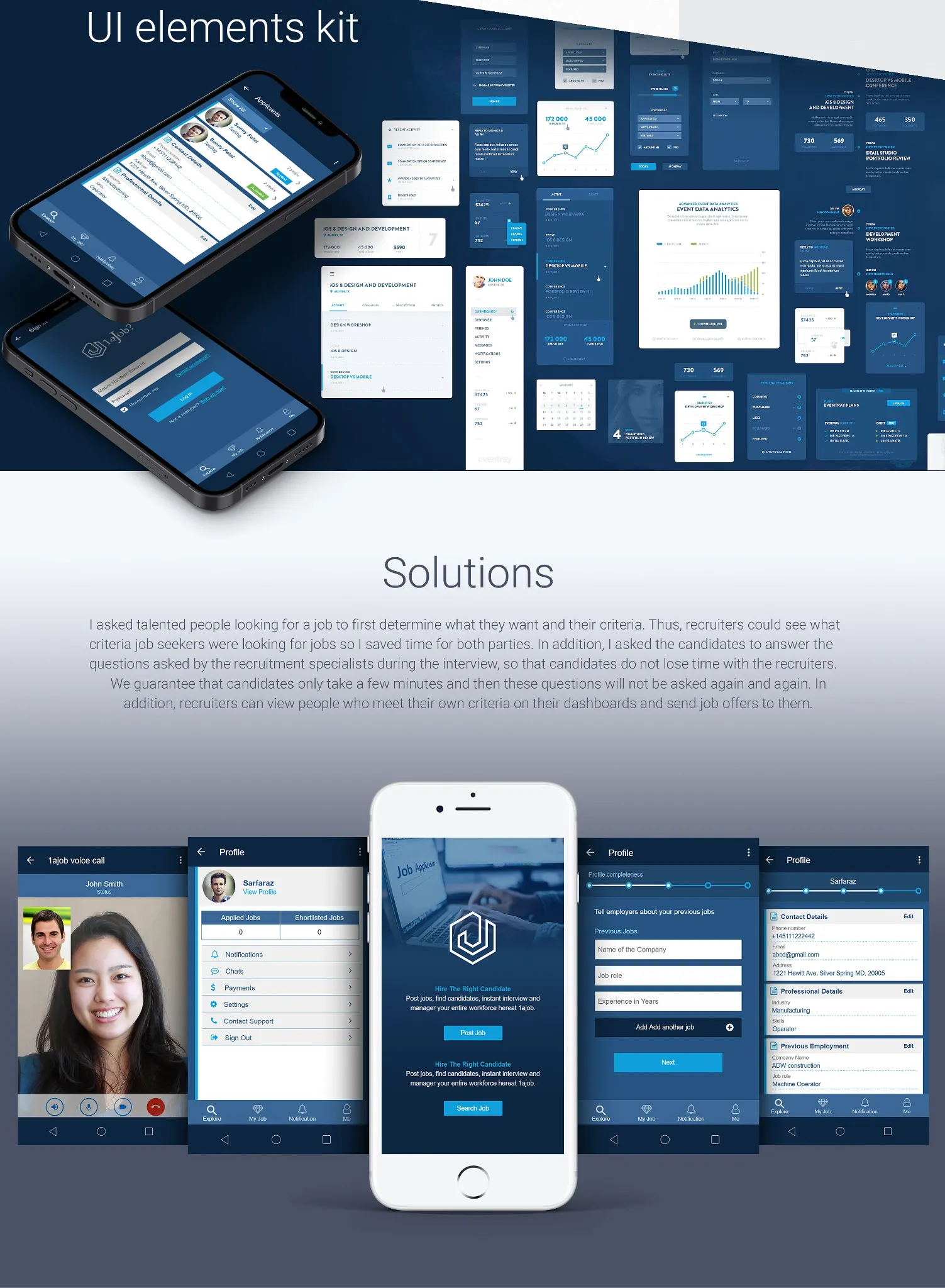 1aJob mobile application design — UI components and proposed solutions